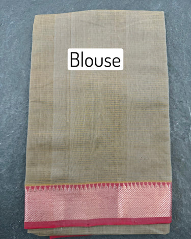 Handwoven Mangalgiri Cotton Saree | Light Brown | Gold & Silver Zari | Handwoven | Ships from California